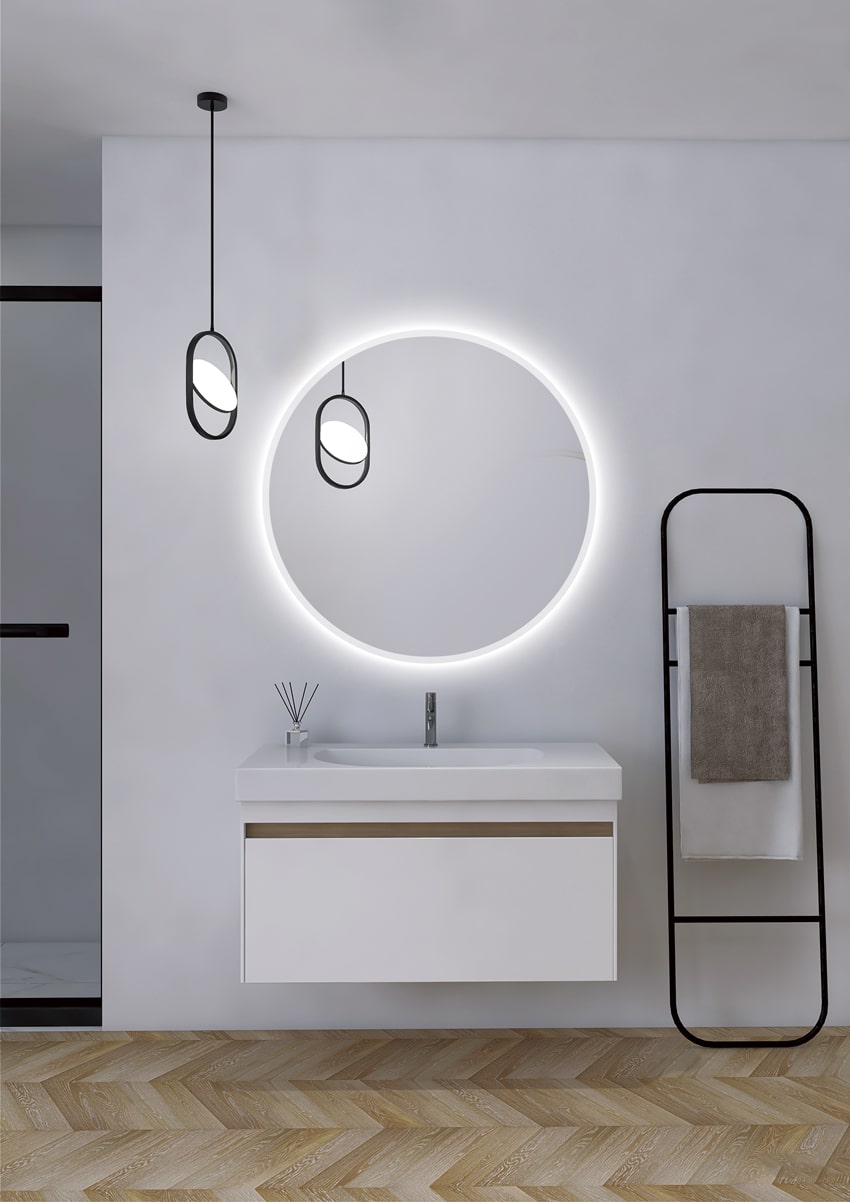 Miroir de salle de bain rond avec éclairage frontal Belgium