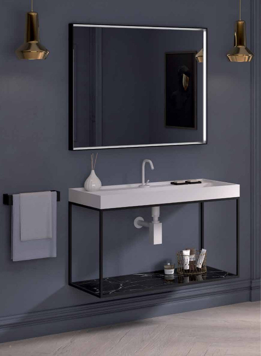 Suspended Tribeca Industrial style washbasin cabinet with shelf