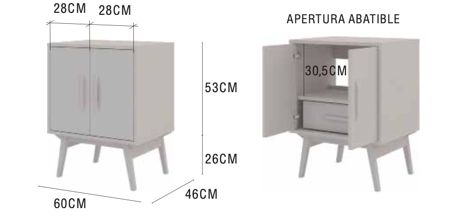 Velvet washbasin cabinet 2 doors 60cm Vintage style