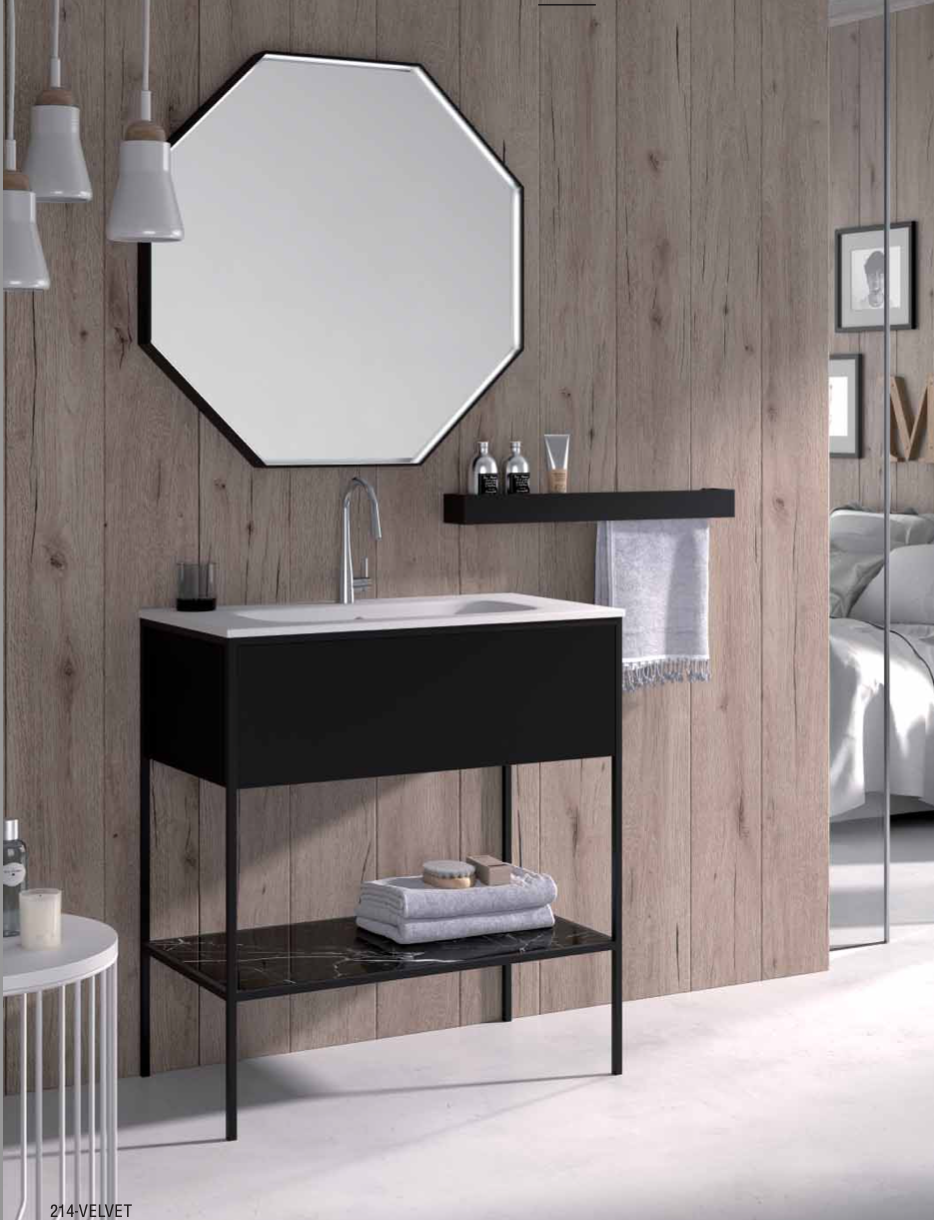 Tribeca Industrial style floor-mounted washbasin cabinet with drawer and 2cm countertop shelf