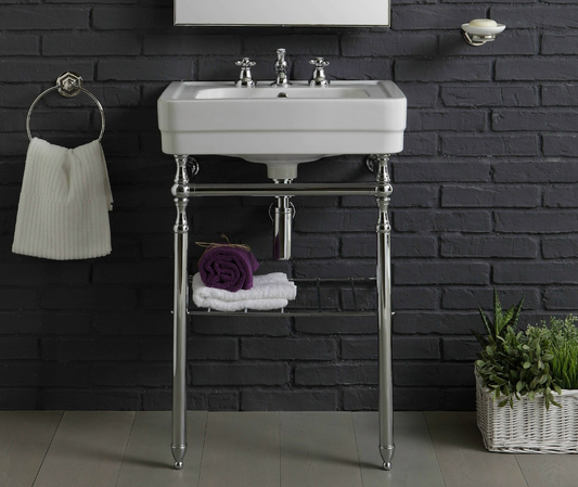Classic style ceramic sink with classic ground metal base