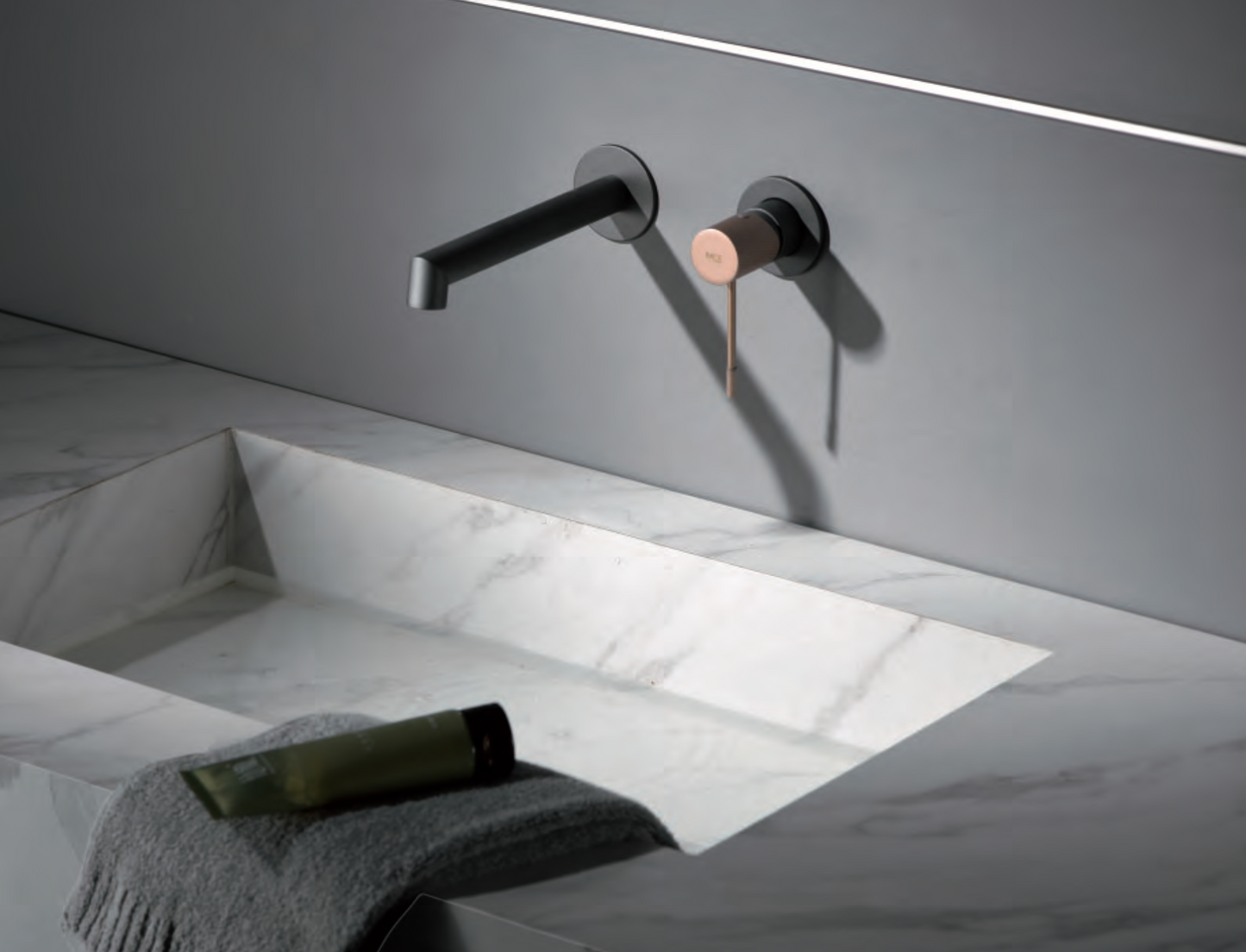 Matte gray/champagne Line built-in sink faucet by Imex 
