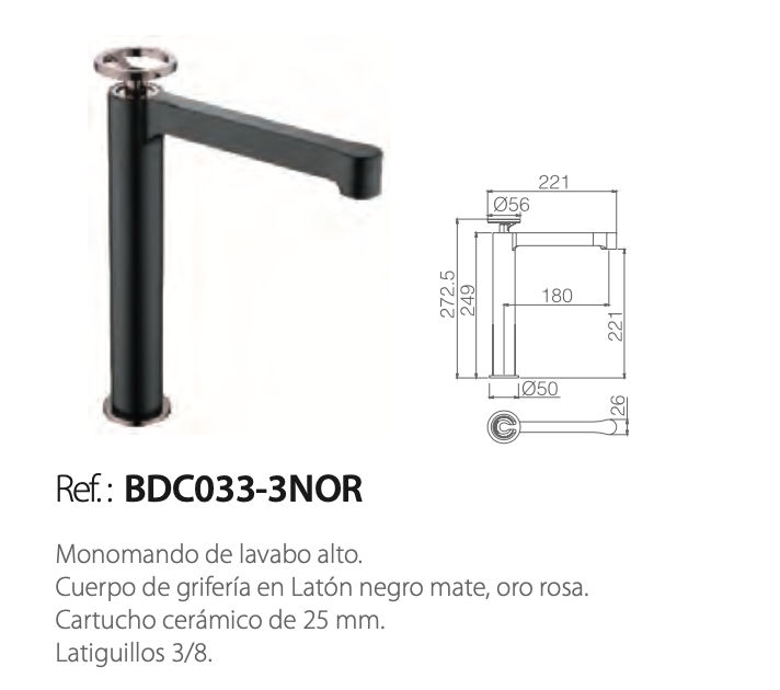Olimpo black/rose gold single-lever basin mixer high spout 