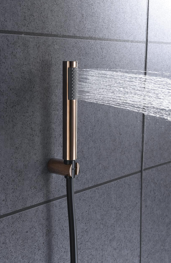Olimpo black/rose gold bath and shower taps 