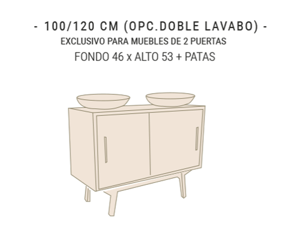Meuble vasque en velours 2 portes longueur 100 cm style Vintage