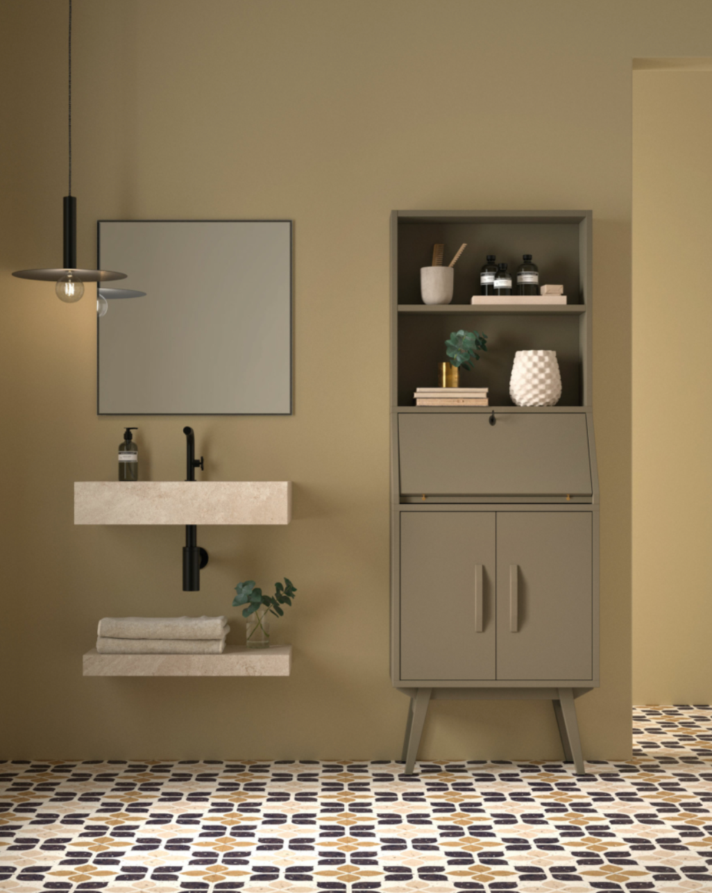Mueble auxiliar de baño Velvet con secreter y 2 estantes de Maderó Ate –  Lavabosconestilo