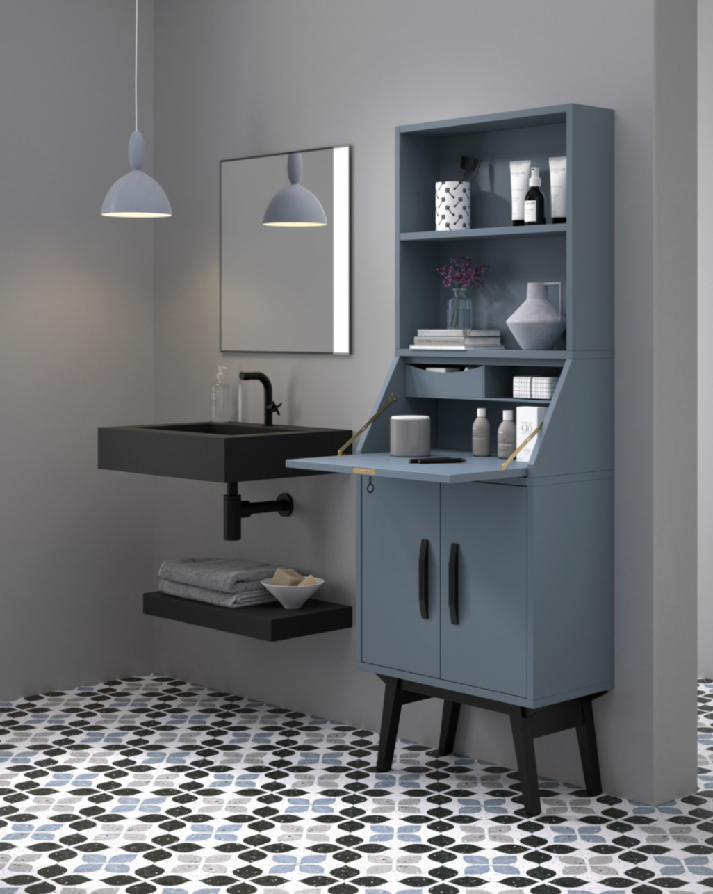 Velvet bathroom auxiliary cabinet with secretary and 2 shelves
