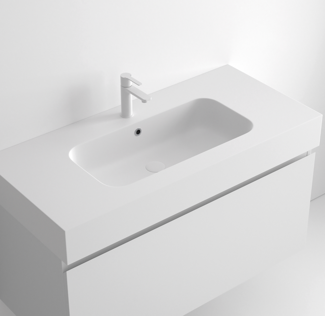 Countertop with skirt and integrated basin Compaclemos by Maderó Atelier