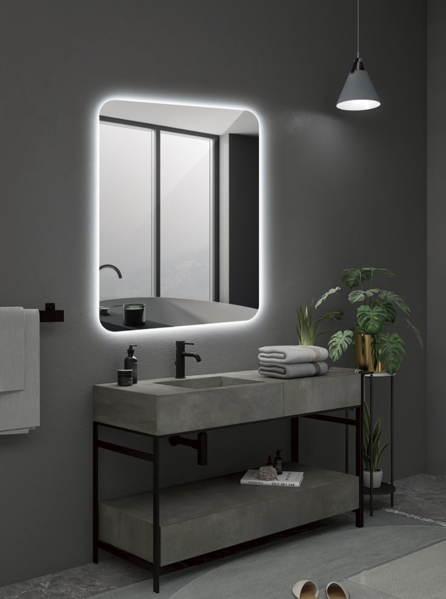 Miroir de salle de bain carré à bords arrondis rétroéclairé Danemark par Ledimex