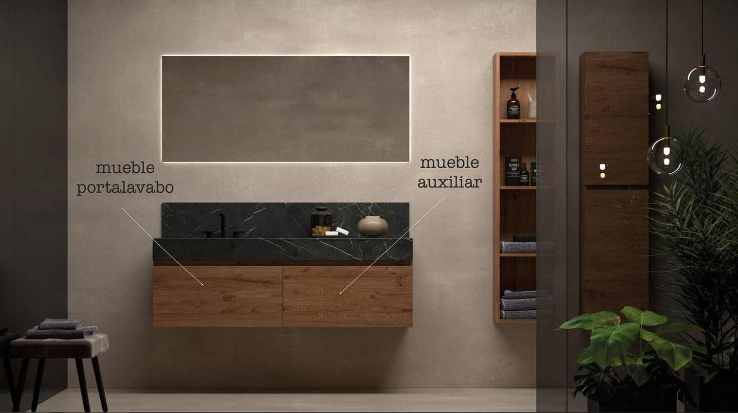 Suspended auxiliary bathroom furniture with drawer Leo by Maderó Atelier 
