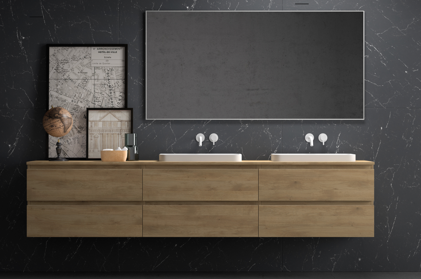 Wall-hung washbasin cabinet with 2 equal drawers Leo de Maderó Atelier
