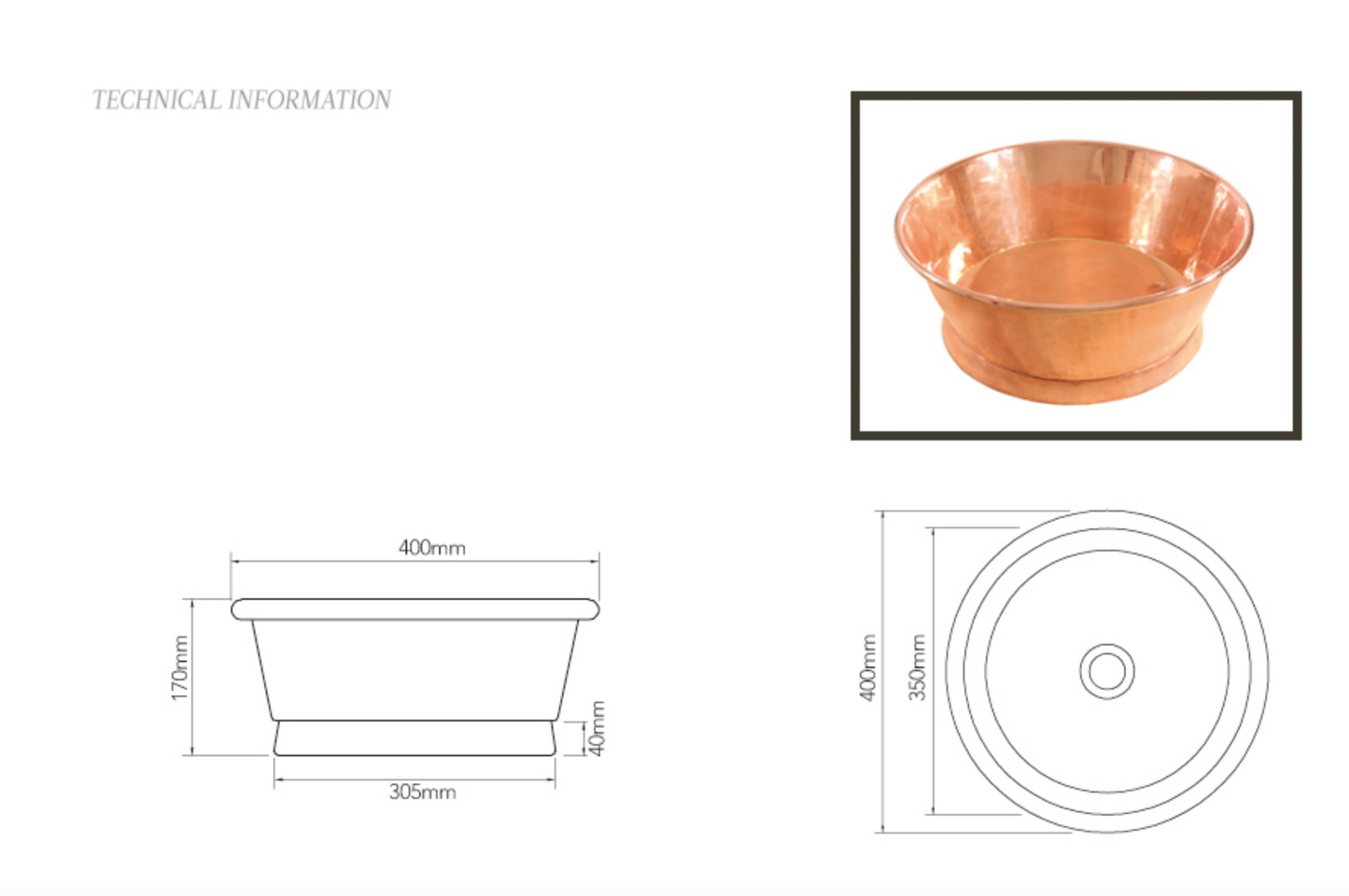 Circle Vintage Style Copper Sink