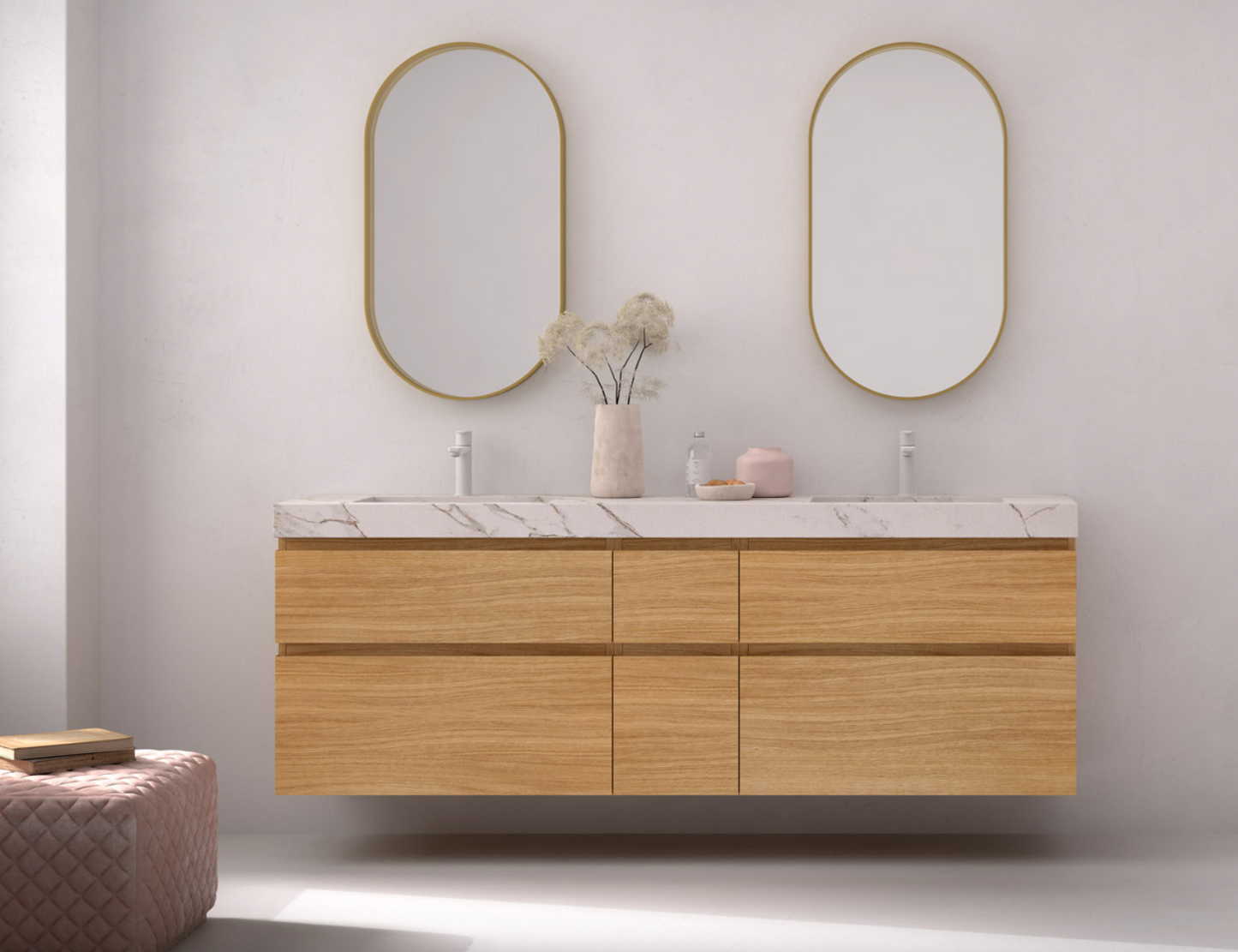 Auxiliary suspended bathroom furniture with 2 unequal drawers Leo de Maderó Atelier