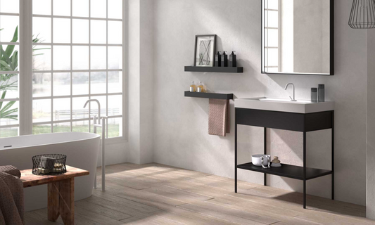 Meuble lavabo au sol de style industriel Tribeca avec tiroir et étagère de comptoir de 8 cm 