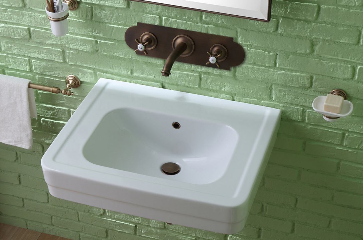 Grifería lavabo empotrada en placa de Balneo Toscia estilo Vintage