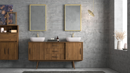Velvet washbasin cabinet with 2 sliding doors and drawers, 4 Vintage-style legs