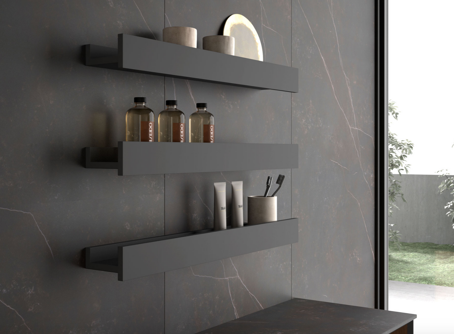 Kimono lacquered wall shelf by Maderó Atelier