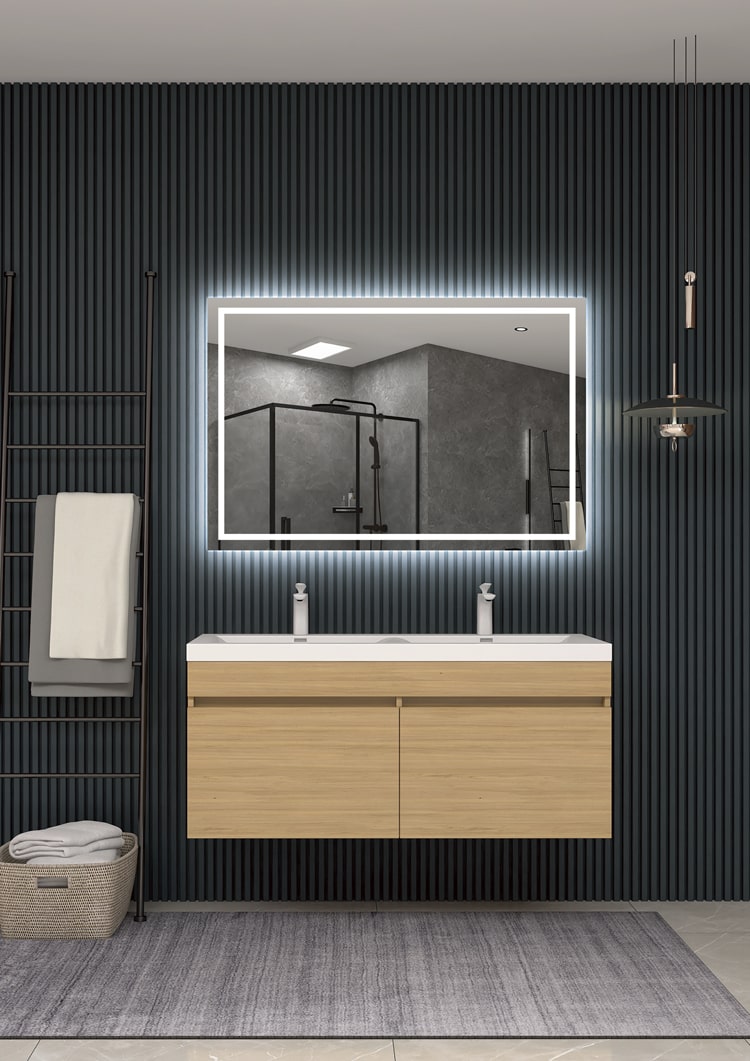Miroir de salle de bain carré avec éclairage frontal anti-buée Holland