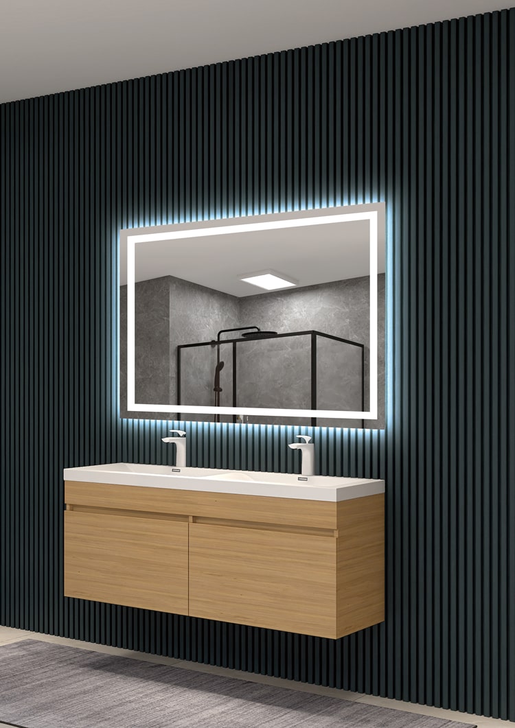 Miroir de salle de bain carré anti-buée avant lumineux Holland par Ledimex