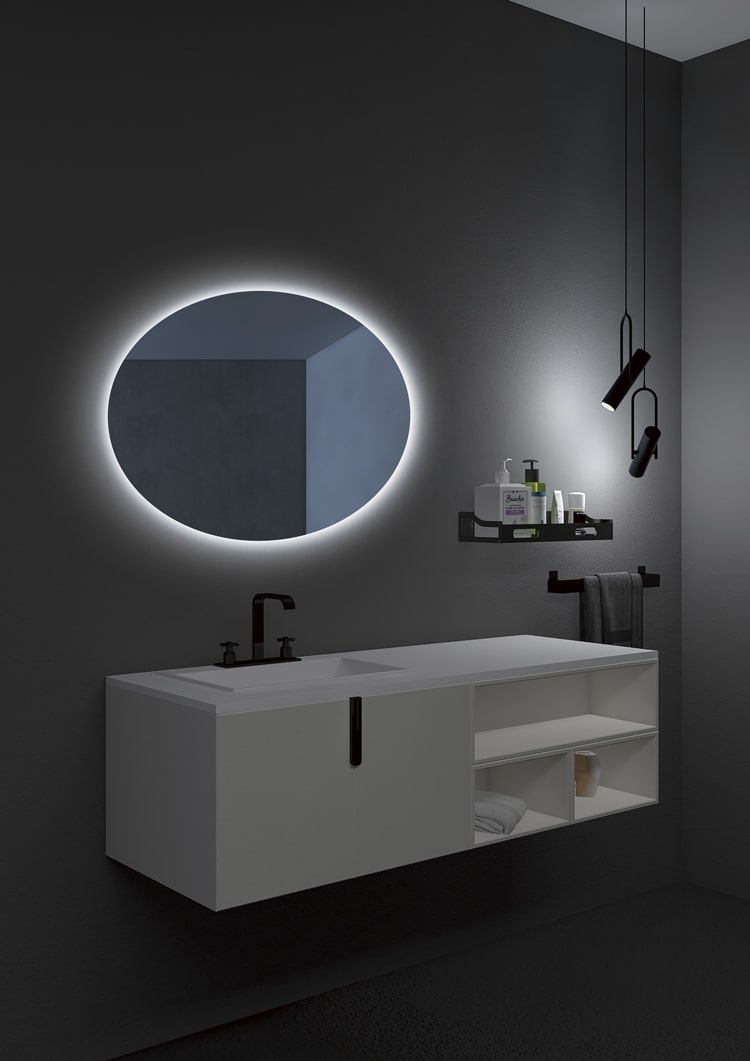 Miroir de salle de bain rond rétroéclairé lumière froide Ovale
