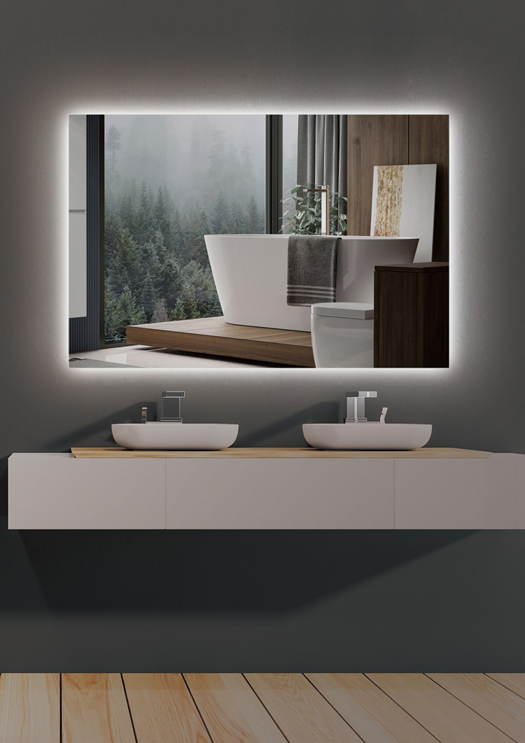 Miroir de salle de bain carré rétroéclairé avec lumière froide Sweden