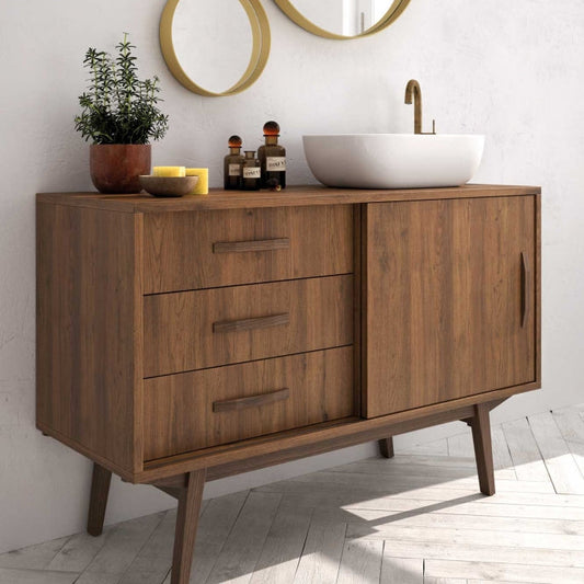 Velvet washbasin cabinet 1 door and 3 drawers 80cm long Vintage style