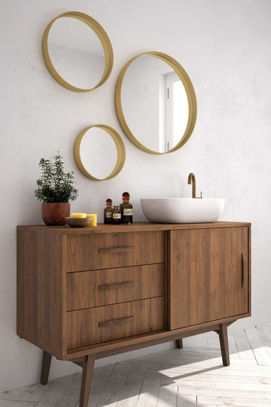 Velvet washbasin cabinet 1 door and 3 drawers 80cm long Vintage style