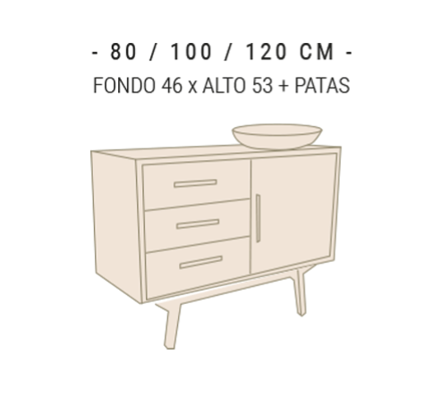 medidas Velvet 1 puerta 3 cajones