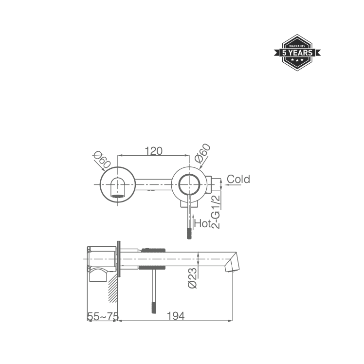Line Matte Black Built-in Basin Tap - Imex